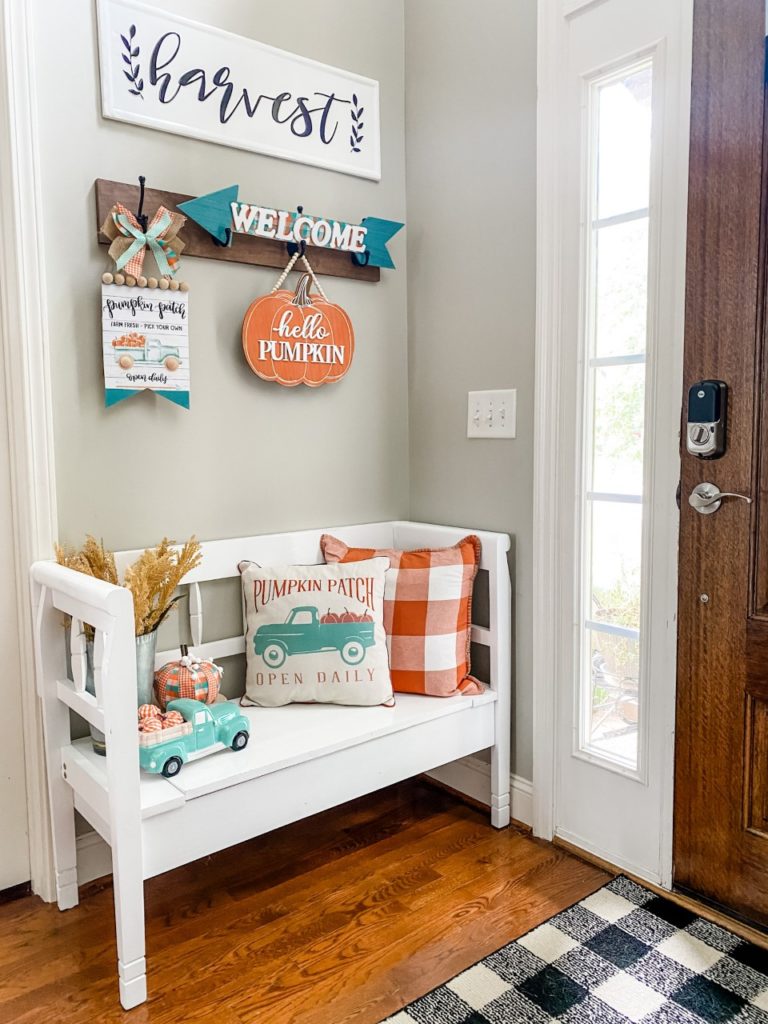 Fall entry way in aqua and orange!