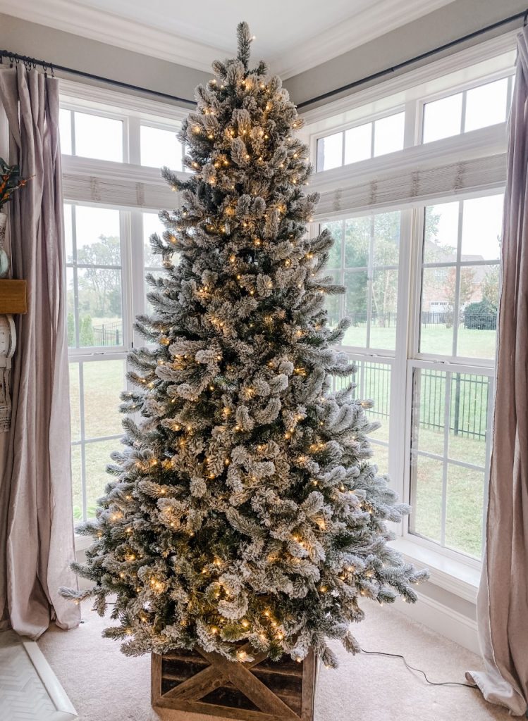 Flocked tree with ribbon