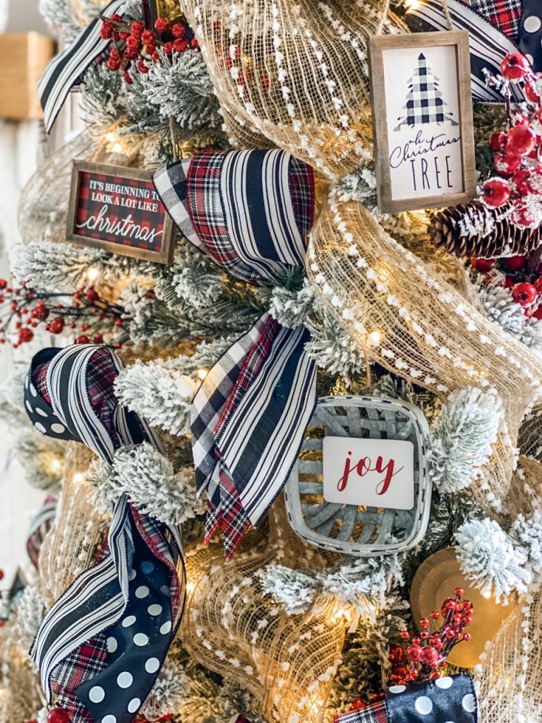 Flocked tree with ribbon