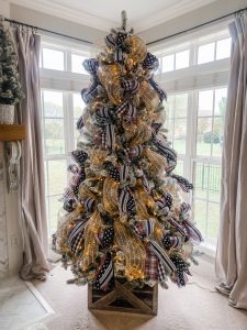 Flocked tree with ribbon