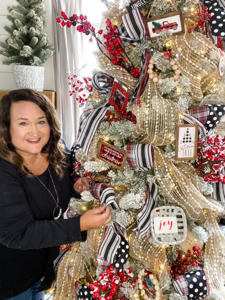 Flocked tree with ribbon