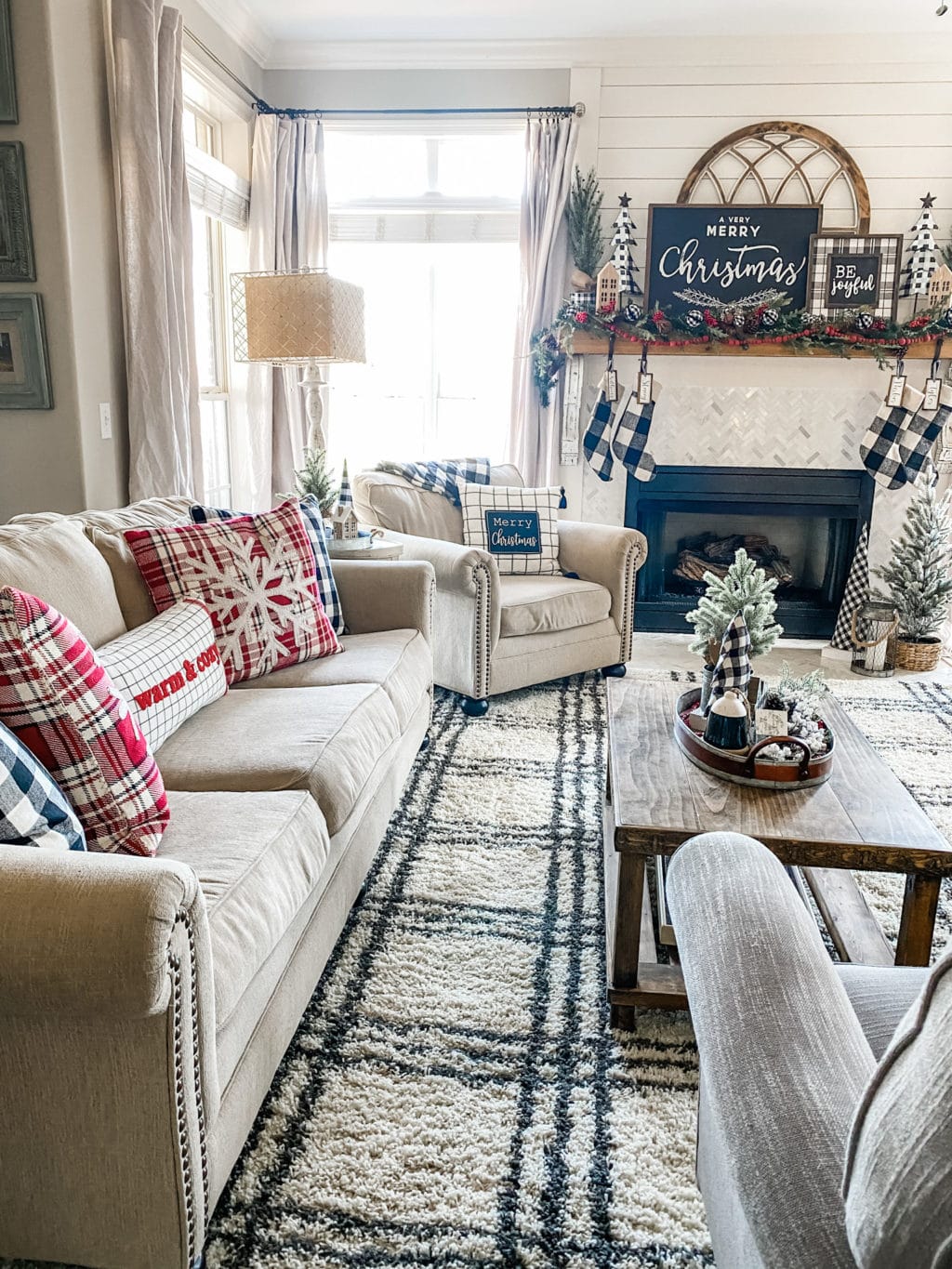 Christmas living room using plaids! - Wilshire Collections