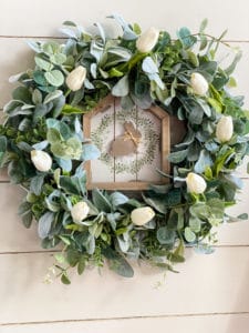 farmhouse spring green wreath with flowers