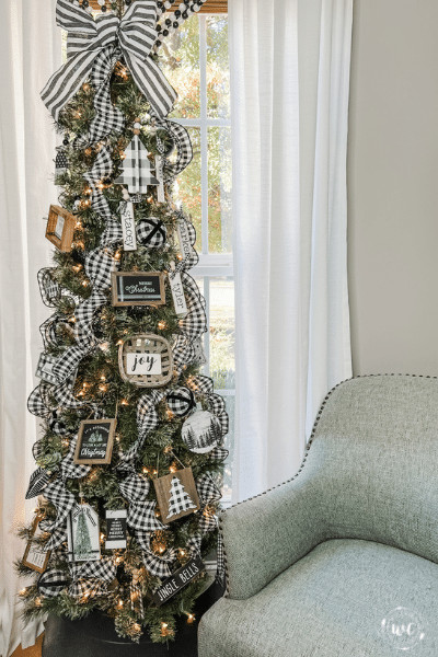 Burlap bells and Ribbon Christmas cone trees