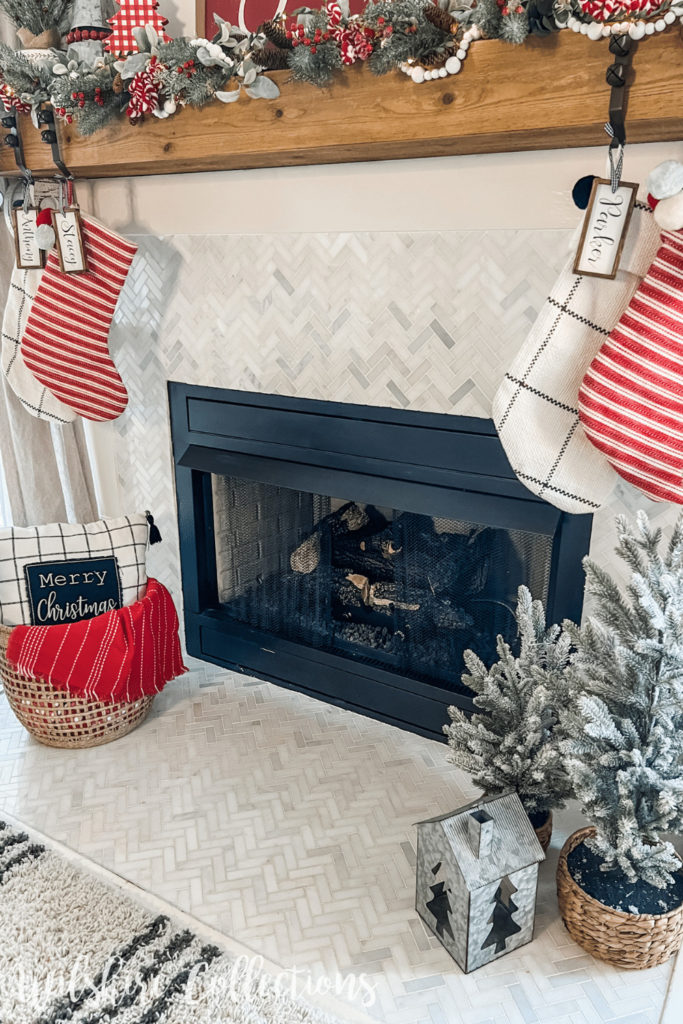 Christmas mantel decor using buffalo check! - Wilshire Collections