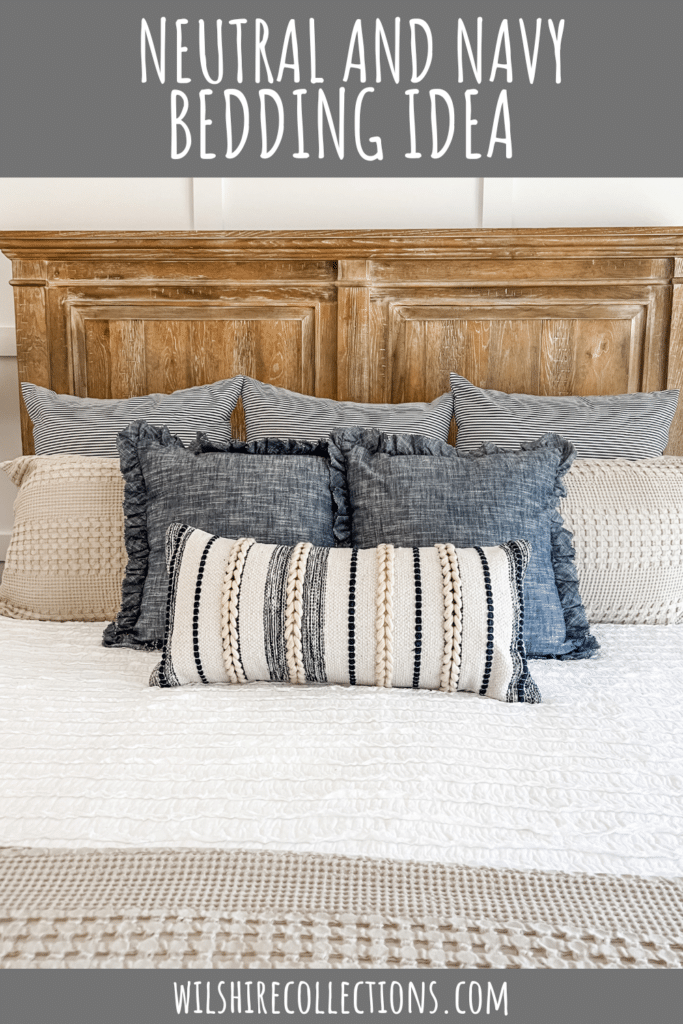 Neutral and navy bedding 