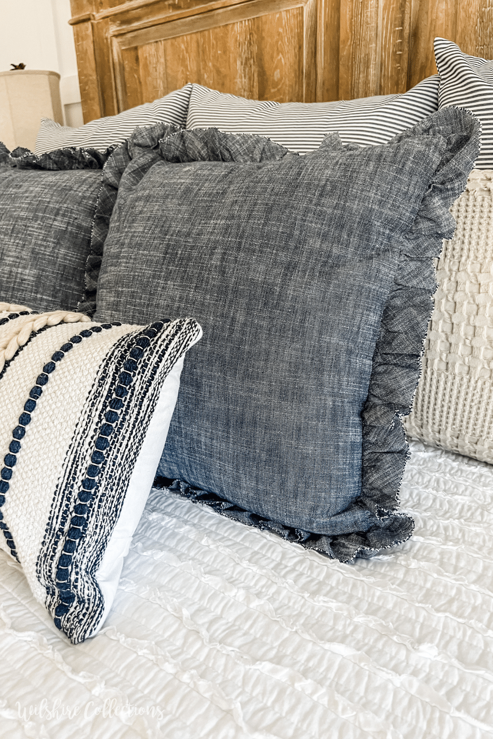 Neutral and navy bedding