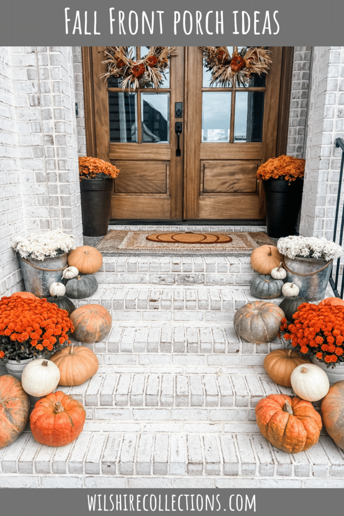Fall front porch cascading pumpkins 