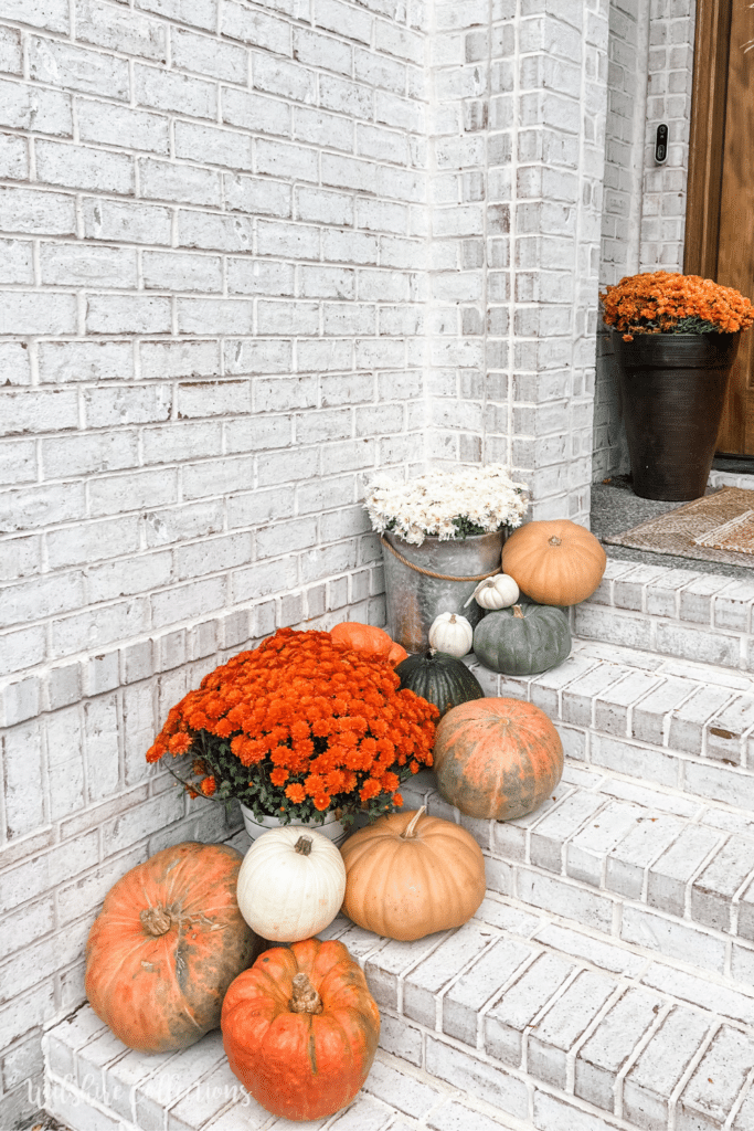 Fall front porch cascading pumpkins 