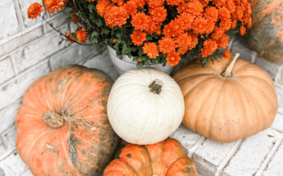 Fall front porch with cascading pumpkins