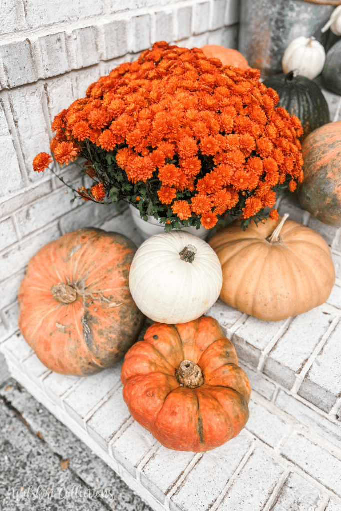 Fall front porch cascading pumpkins 