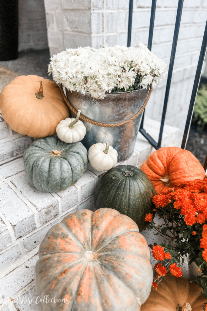 Fall front porch cascading pumpkins 