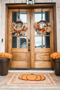 Fall front porch cascading pumpkins