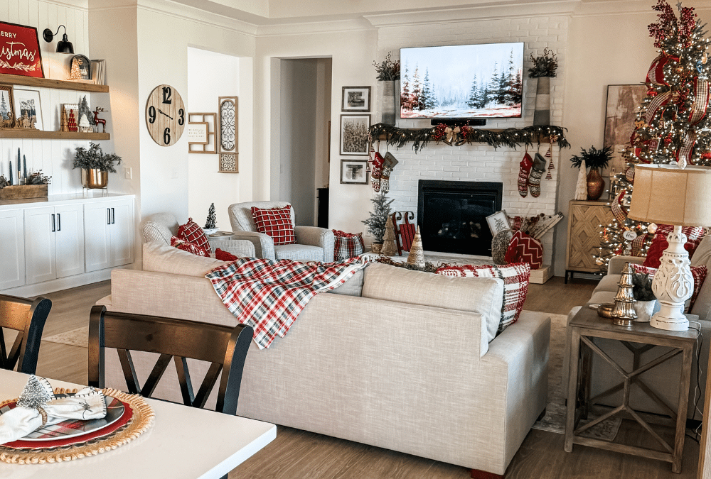 Classic Christmas living room decor using red and green