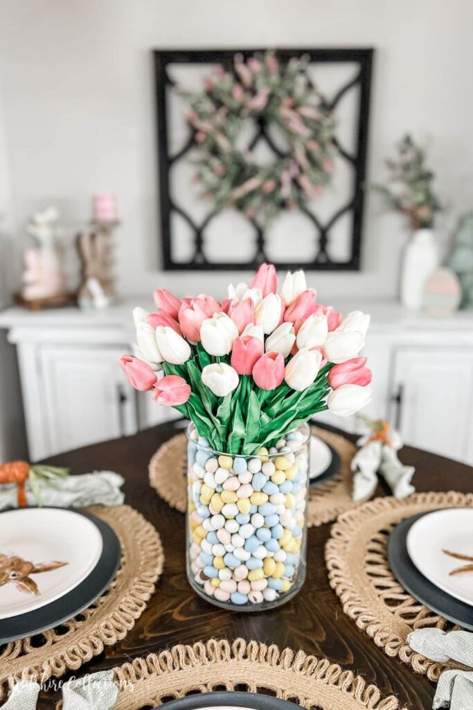 Spring Craft and decor idea with tulip centerpiece
